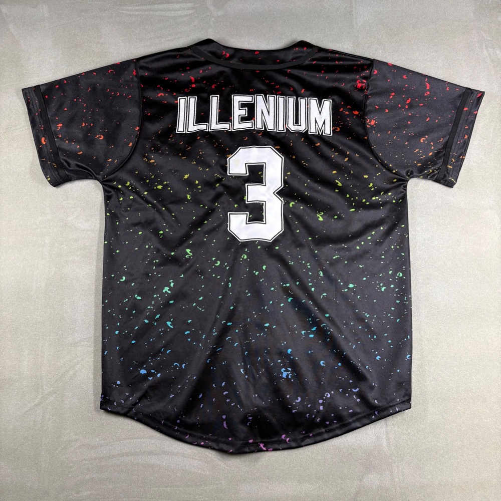 Illenium Electric Family Baseball Jersey Rainbow Splatter Black Mens Large L 3